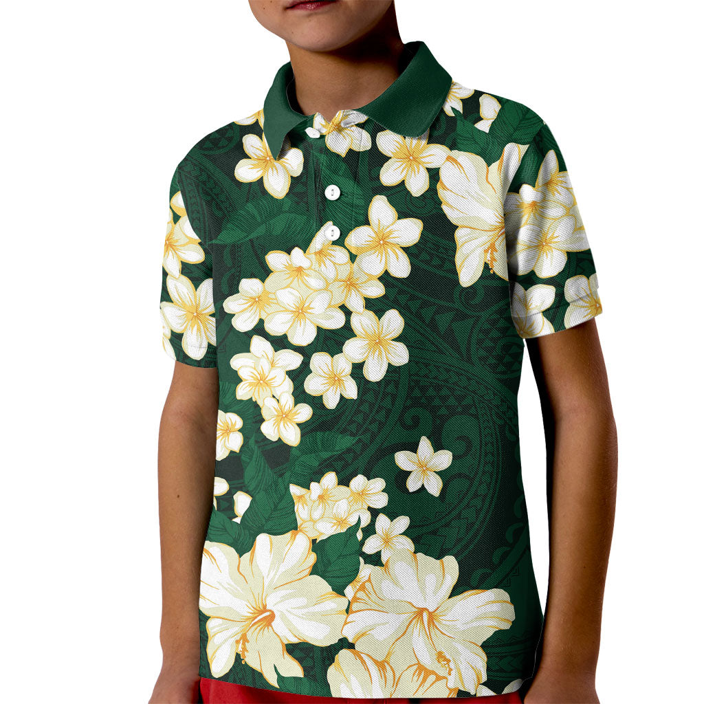 Hawaii Hibiscus Plumeria Green Kid Polo Shirt Polynesian Pattern LT01 Kid Green - Polynesian Pride