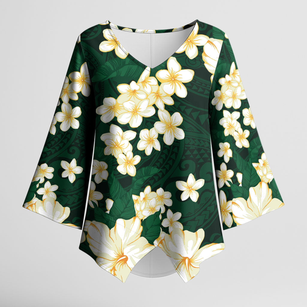 Hawaii Hibiscus Plumeria Green Kimono Sleeve Blouse Polynesian Pattern LT01 Female Green - Polynesian Pride