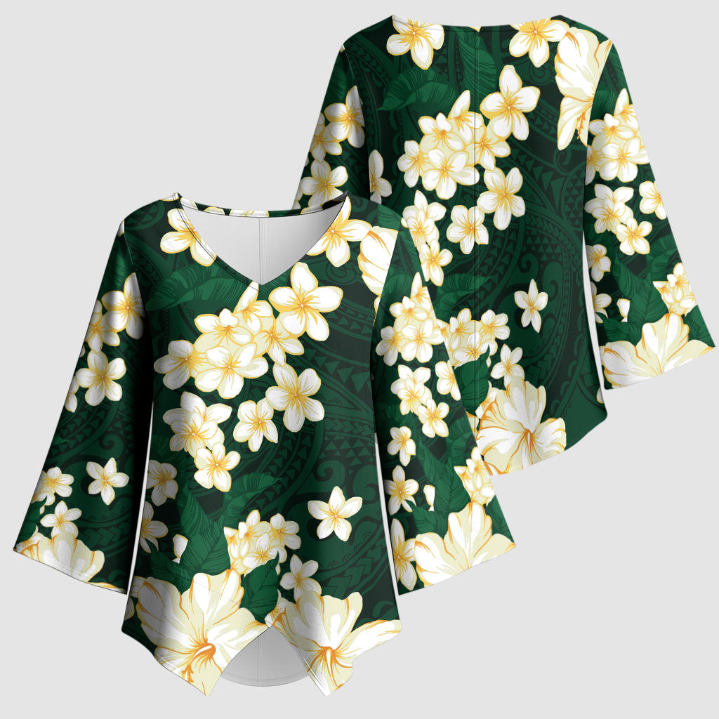 Hawaii Hibiscus Plumeria Green Kimono Sleeve Blouse Polynesian Pattern LT01 - Polynesian Pride
