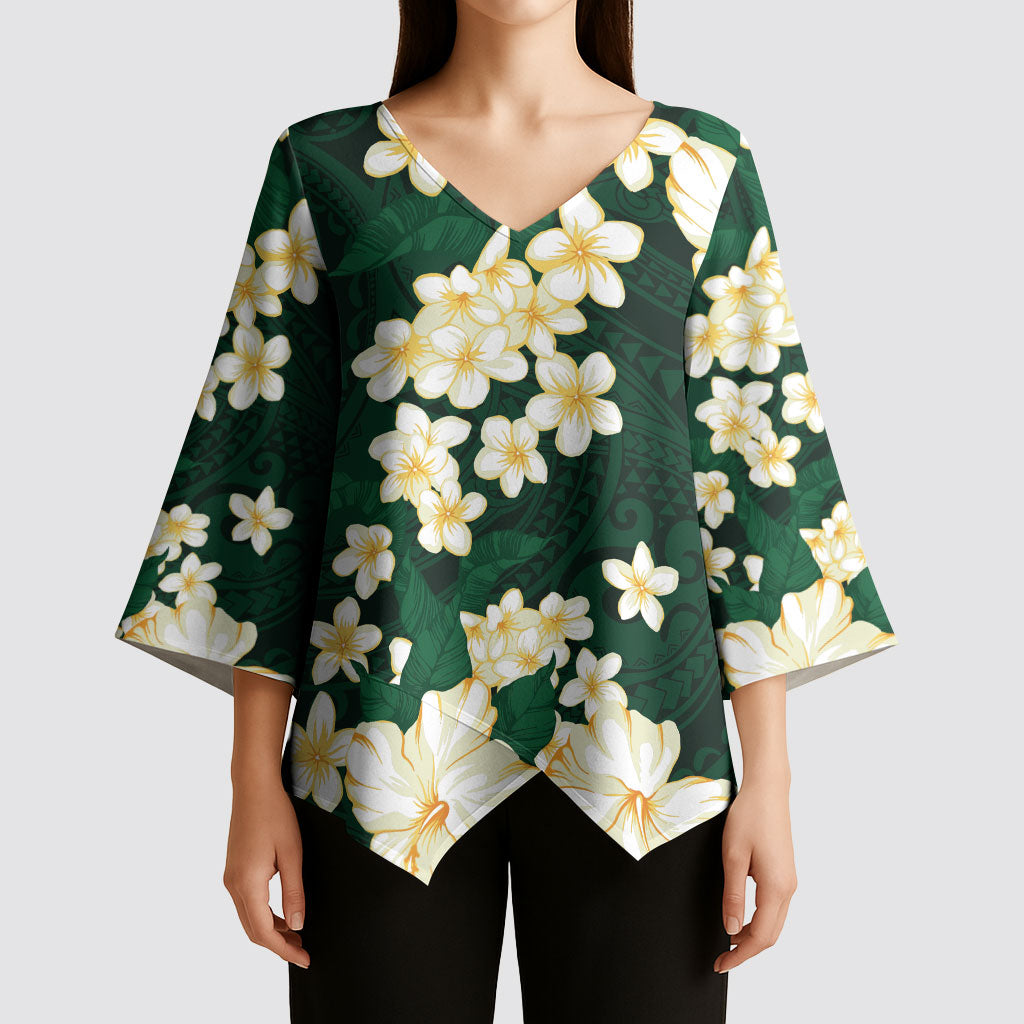 Hawaii Hibiscus Plumeria Green Kimono Sleeve Blouse Polynesian Pattern LT01 - Polynesian Pride