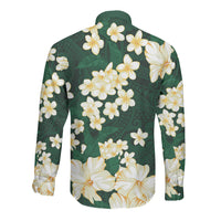 Hawaii Hibiscus Plumeria Green Long Sleeve Button Shirt Polynesian Pattern LT01 - Polynesian Pride