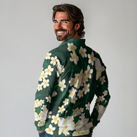 Hawaii Hibiscus Plumeria Green Long Sleeve Polo Shirt Polynesian Pattern LT01 - Polynesian Pride