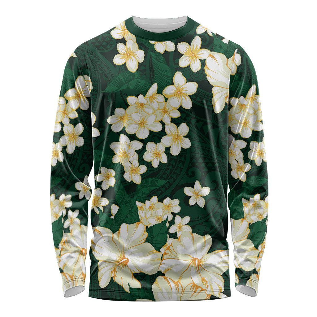 Hawaii Hibiscus Plumeria Green Long Sleeve Shirt Polynesian Pattern LT01 Unisex Green - Polynesian Pride