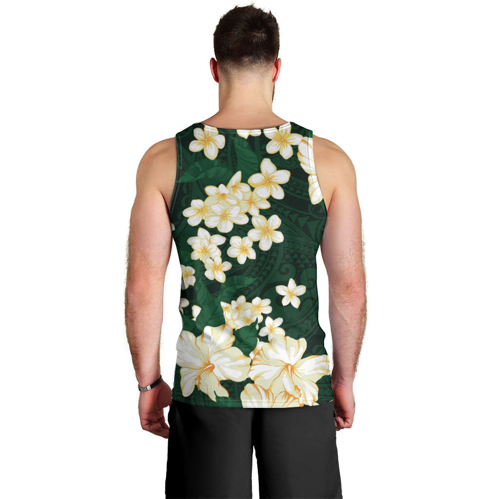 Hawaii Hibiscus Plumeria Green Men Tank Top Polynesian Pattern LT01 - Polynesian Pride