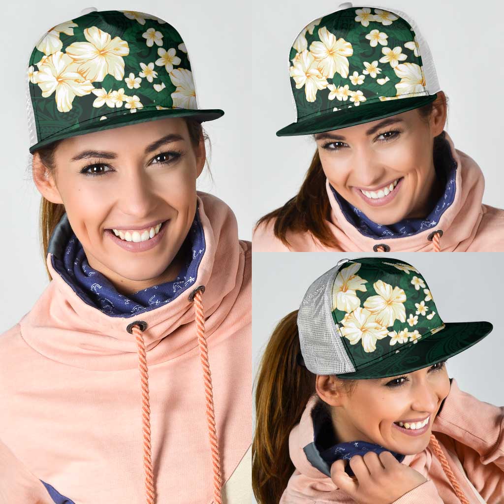 Hawaii Hibiscus Plumeria Green Mesh Trucker Cap Polynesian Pattern LT01 - Polynesian Pride