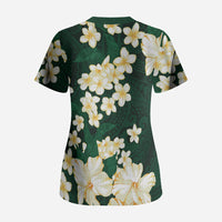 Hawaii Hibiscus Plumeria Green Scrub Top Polynesian Pattern LT01 - Polynesian Pride