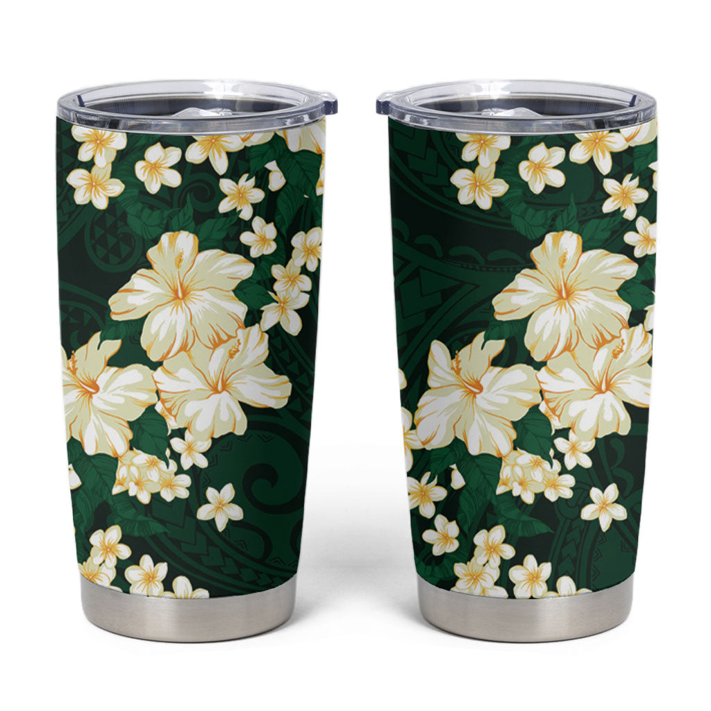 Hawaii Hibiscus Plumeria Green Tumbler Cup Polynesian Pattern LT01 Green - Polynesian Pride