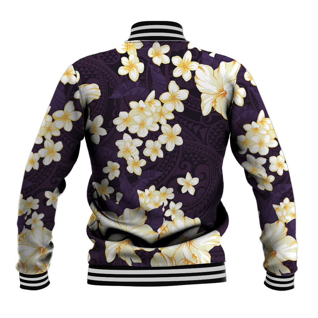 Hawaii Hibiscus Plumeria Purple Baseball Jacket Polynesian Pattern LT01 - Polynesian Pride