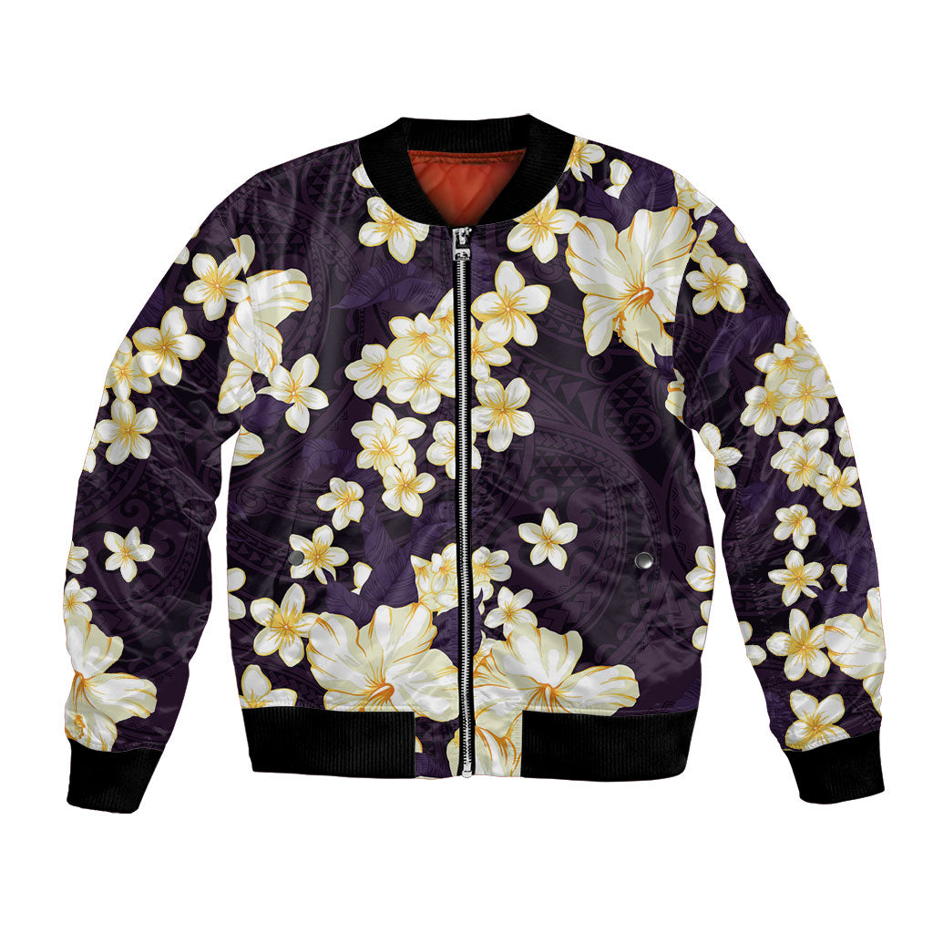 Hawaii Hibiscus Plumeria Purple Bomber Jacket Polynesian Pattern LT01 Unisex Purple - Polynesian Pride