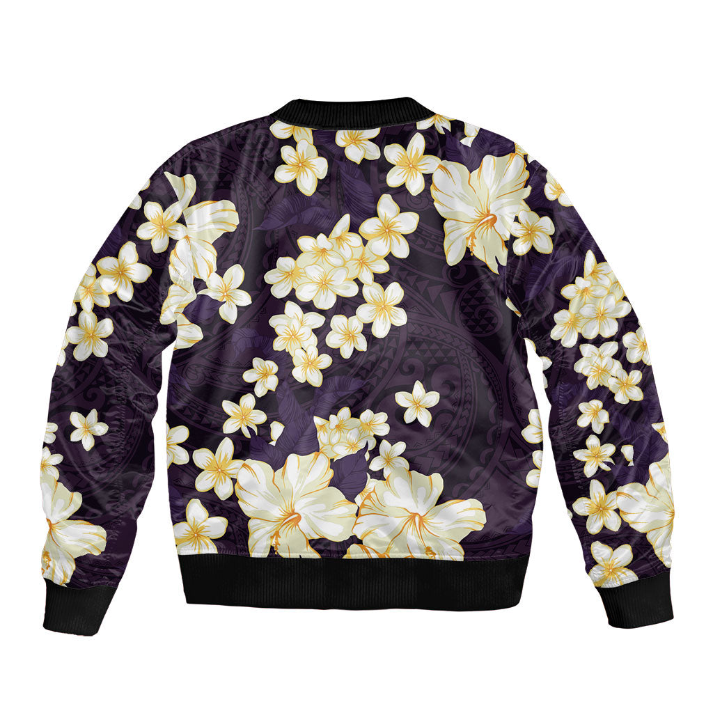 Hawaii Hibiscus Plumeria Purple Bomber Jacket Polynesian Pattern LT01 - Polynesian Pride