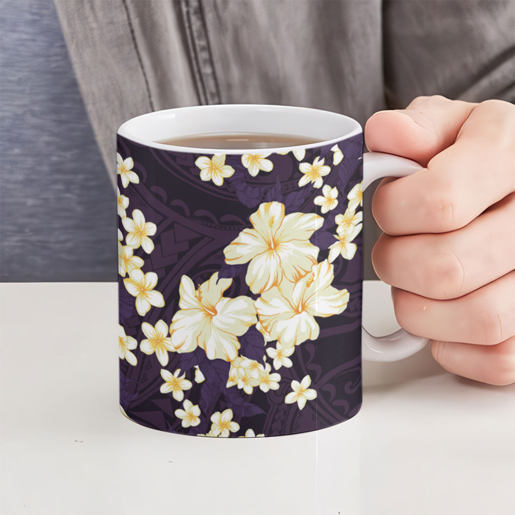 Hawaii Hibiscus Plumeria Purple Ceramic Mug Polynesian Pattern LT01 - Polynesian Pride