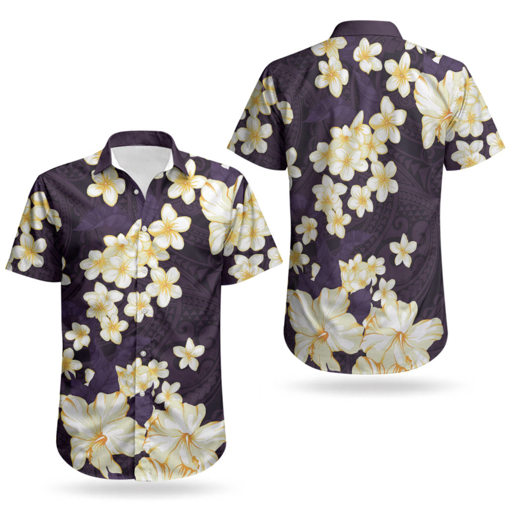 Hawaii Hibiscus Plumeria Purple Couples Matching Tank Maxi Dress and Hawaiian Shirt Polynesian Pattern LT01 - Polynesian Pride