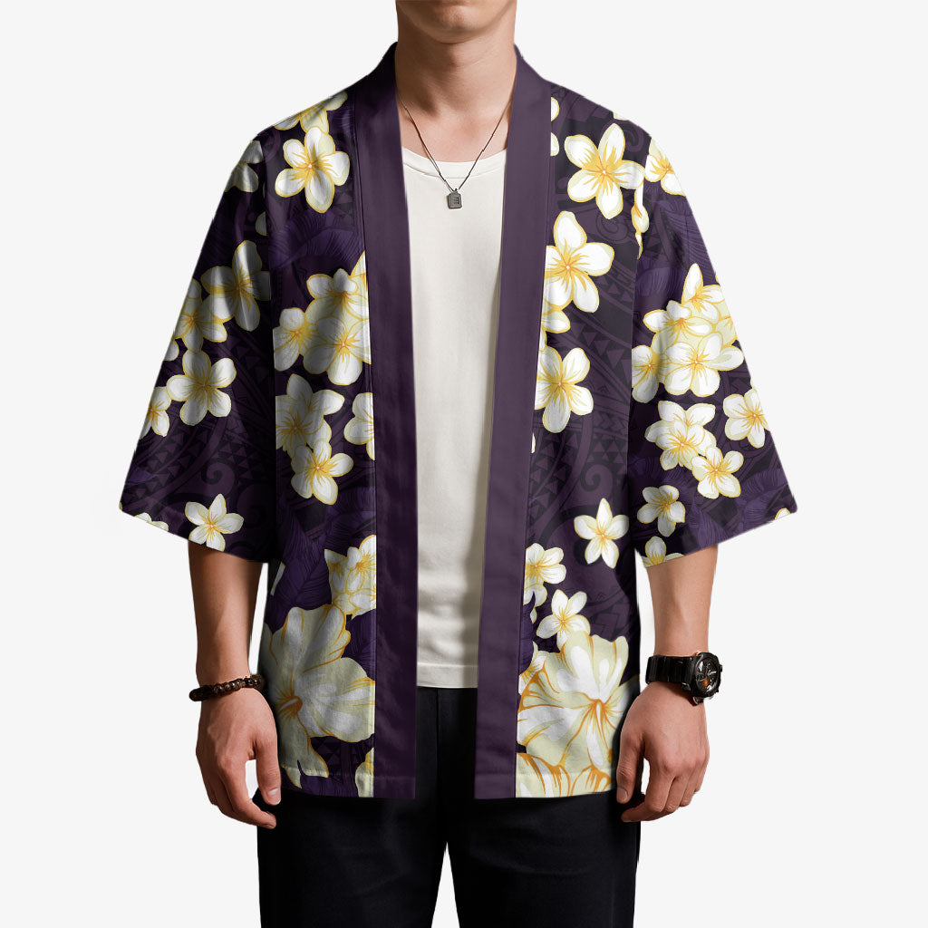 Hawaii Hibiscus Plumeria Purple Kimono Polynesian Pattern LT01 - Polynesian Pride