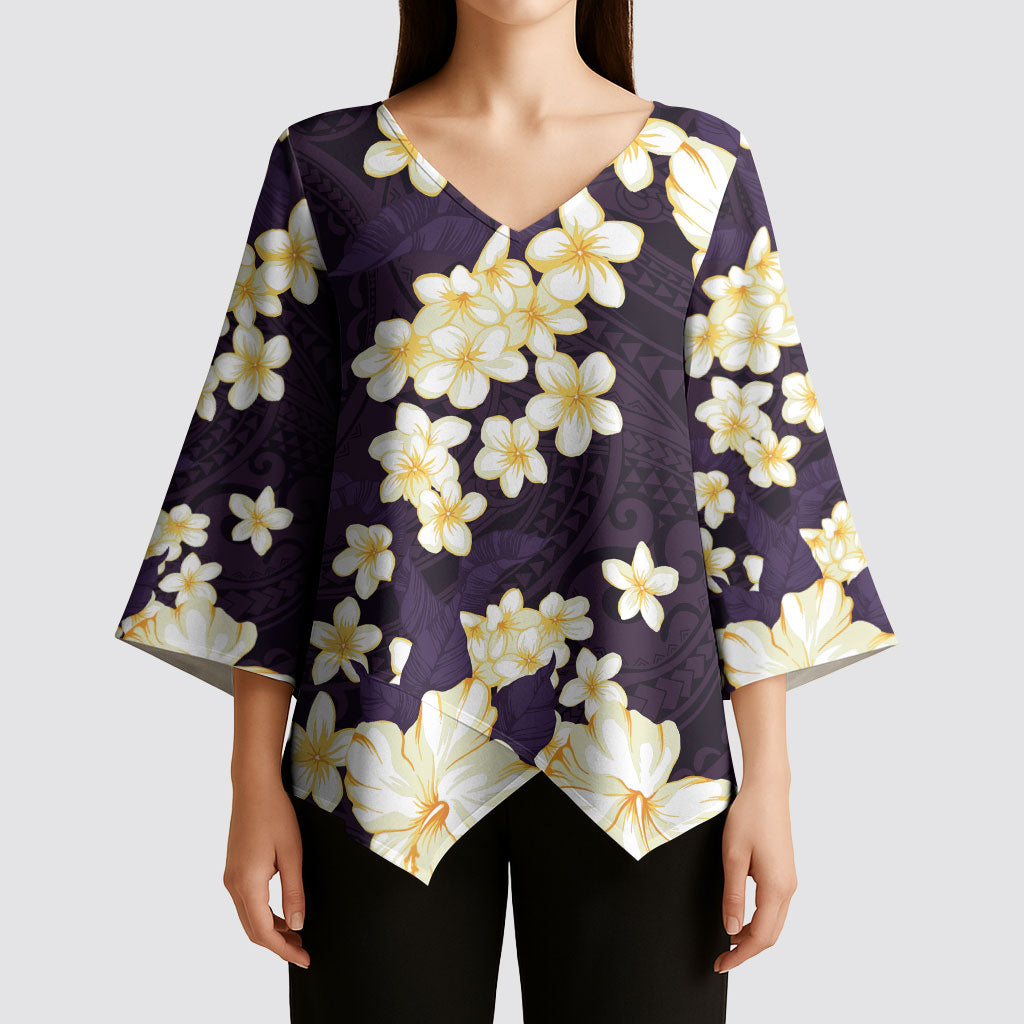 Hawaii Hibiscus Plumeria Purple Kimono Sleeve Blouse Polynesian Pattern LT01 - Polynesian Pride
