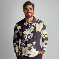 Hawaii Hibiscus Plumeria Purple Long Sleeve Polo Shirt Polynesian Pattern LT01 - Polynesian Pride