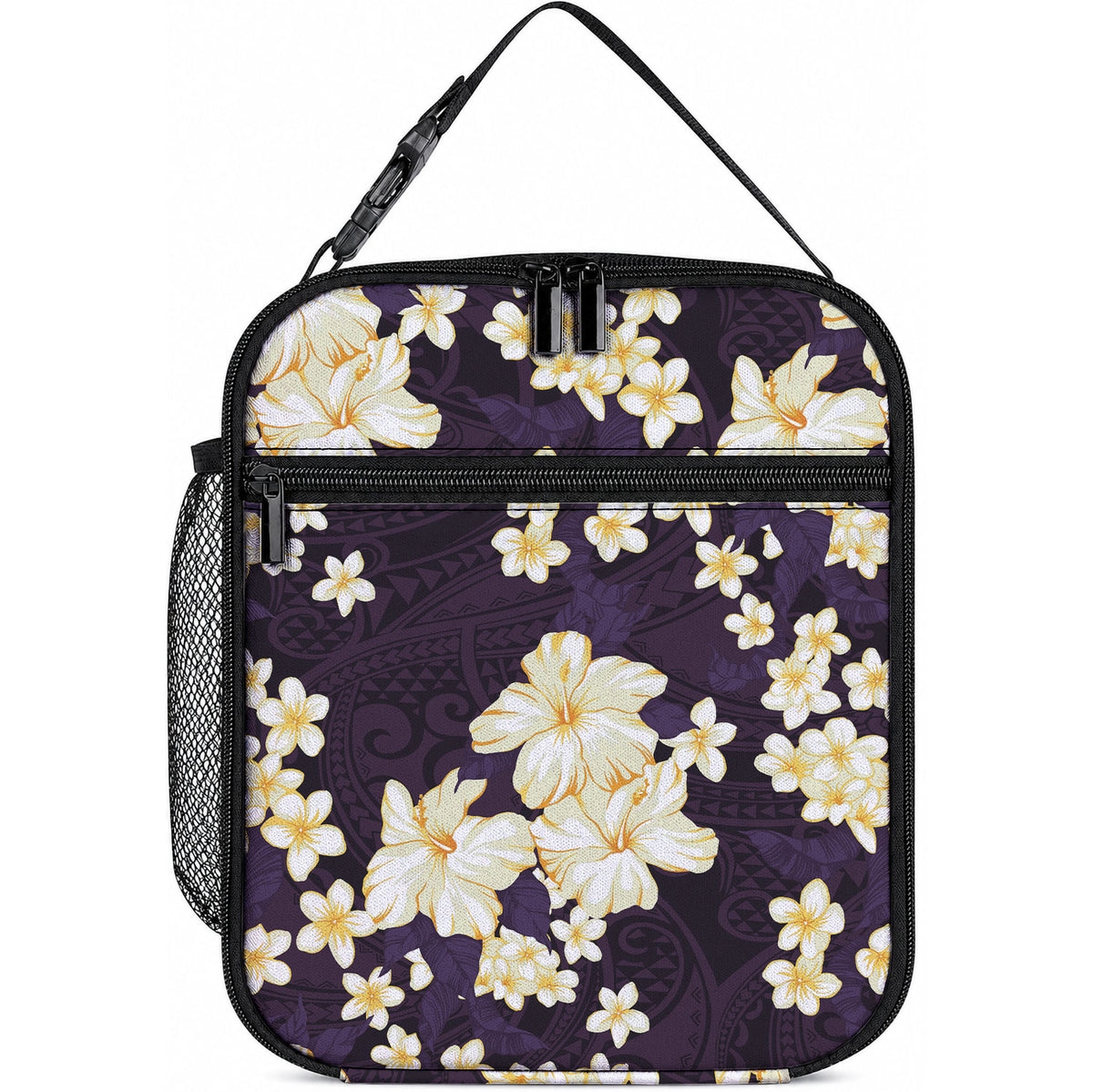 Hawaii Hibiscus Plumeria Purple Lunch Bag Polynesian Pattern