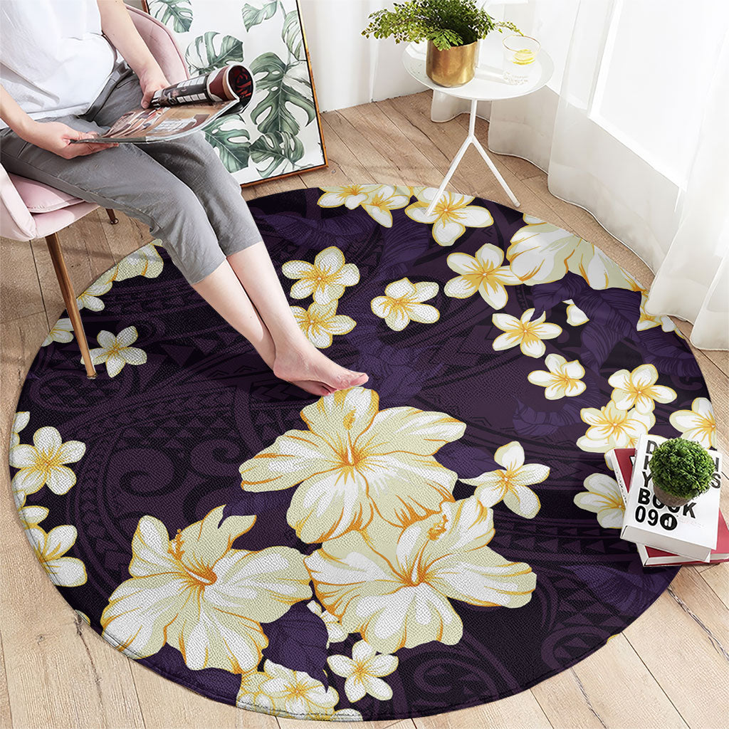 Hawaii Hibiscus Plumeria Purple Round Carpet Polynesian Pattern LT01 - Polynesian Pride