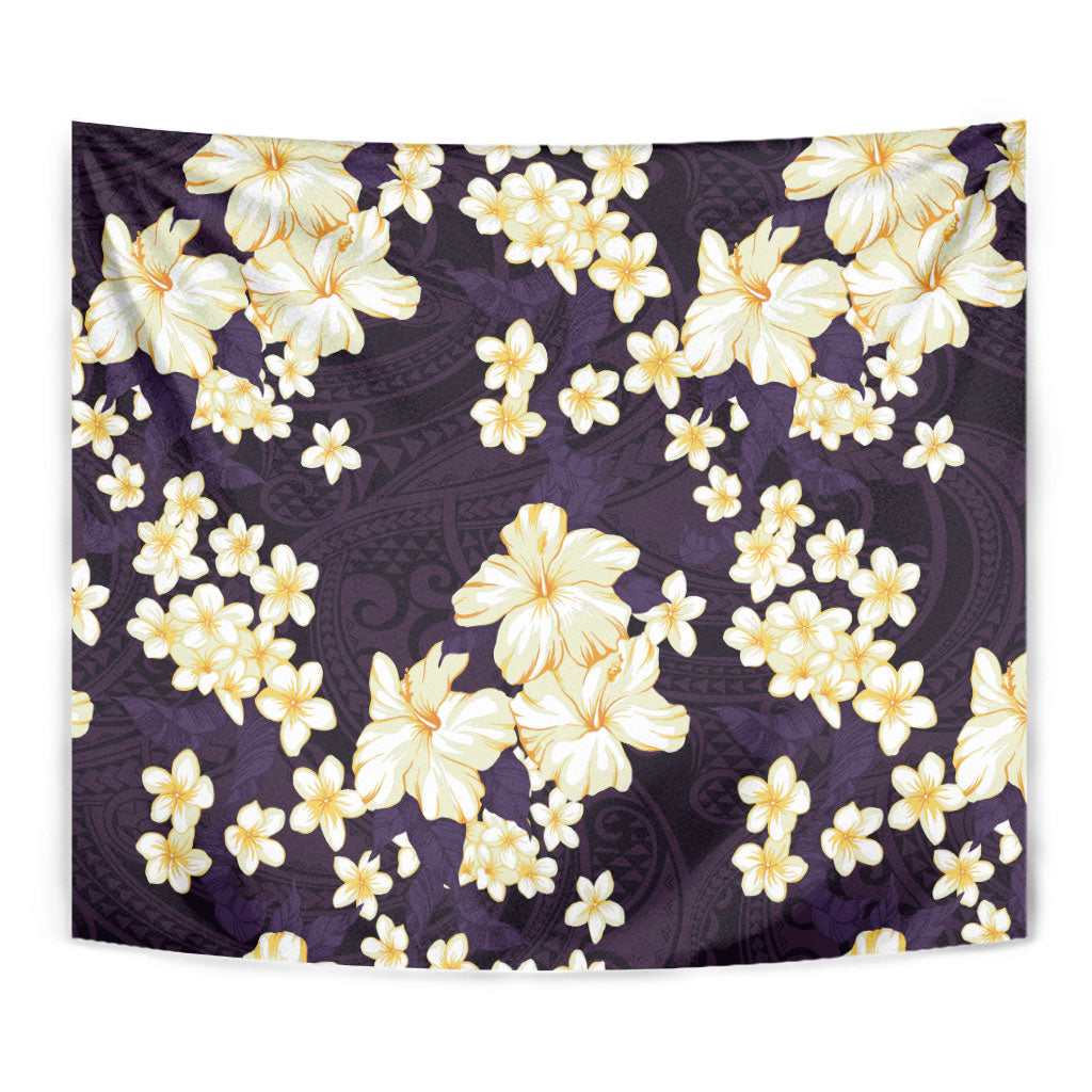 Hawaii Hibiscus Plumeria Purple Tapestry Polynesian Pattern LT01 - Polynesian Pride