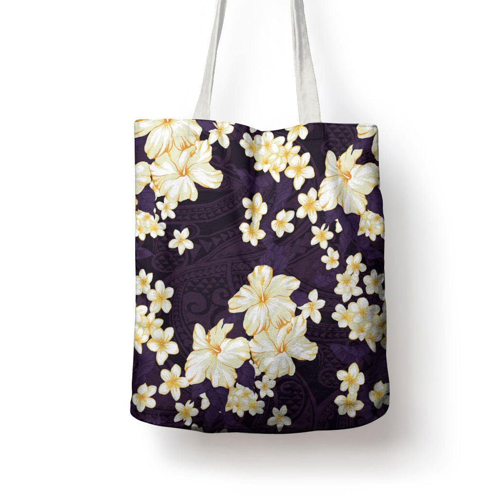 Hawaii Hibiscus Plumeria Purple Tote Bag Polynesian Pattern LT01 - Polynesian Pride