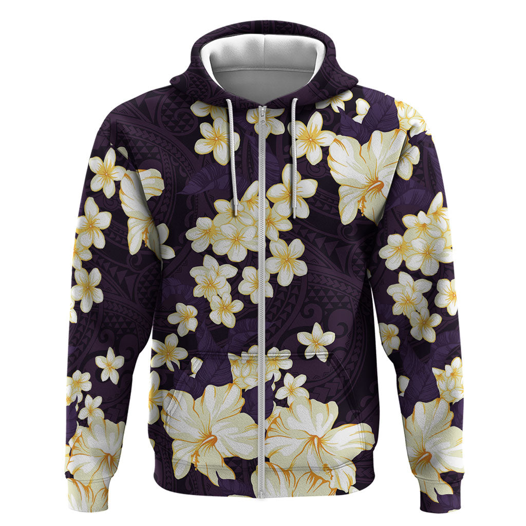 Hawaii Hibiscus Plumeria Purple Zip Hoodie Polynesian Pattern LT01 Zip Hoodie Purple - Polynesian Pride