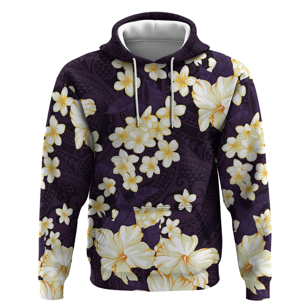 Hawaii Hibiscus Plumeria Purple Zip Hoodie Polynesian Pattern LT01 Pullover Hoodie Purple - Polynesian Pride