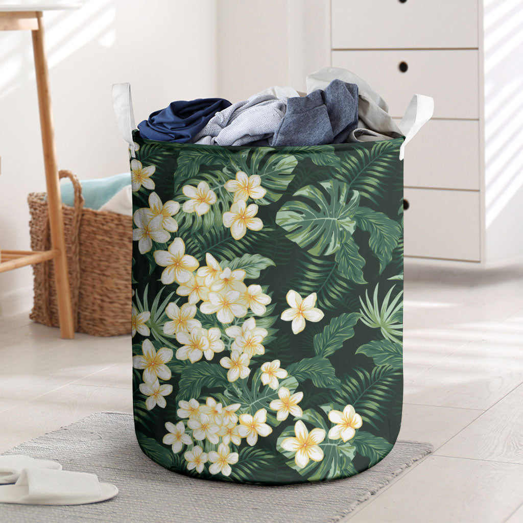 Hawaii Plumeria Tropical Leaves Laundry Basket Monstera Calathea Palm Fronds LT01 Green - Polynesian Pride