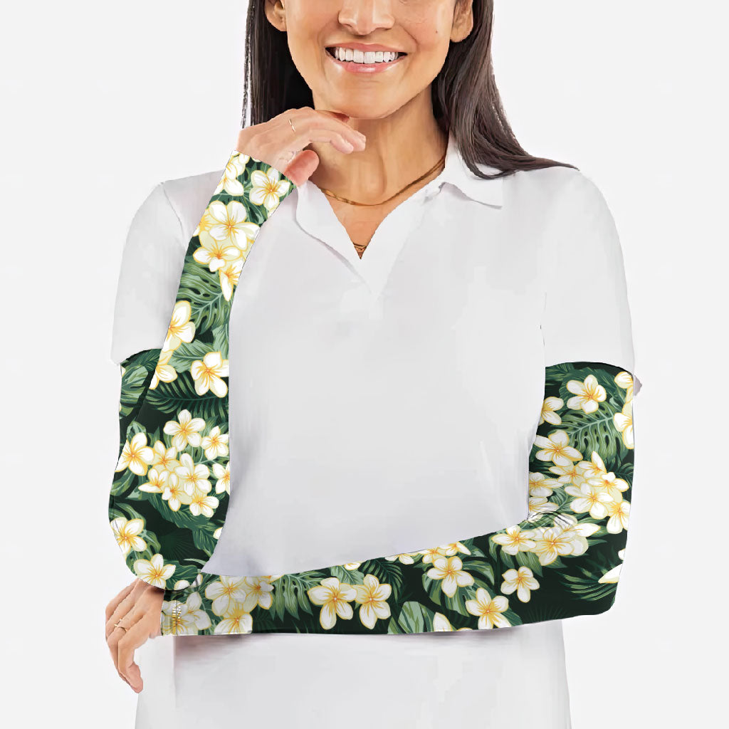 Hawaii Plumeria Tropical Leaves Arm Sleeves Monstera Calathea Palm Fronds LT01 - Polynesian Pride