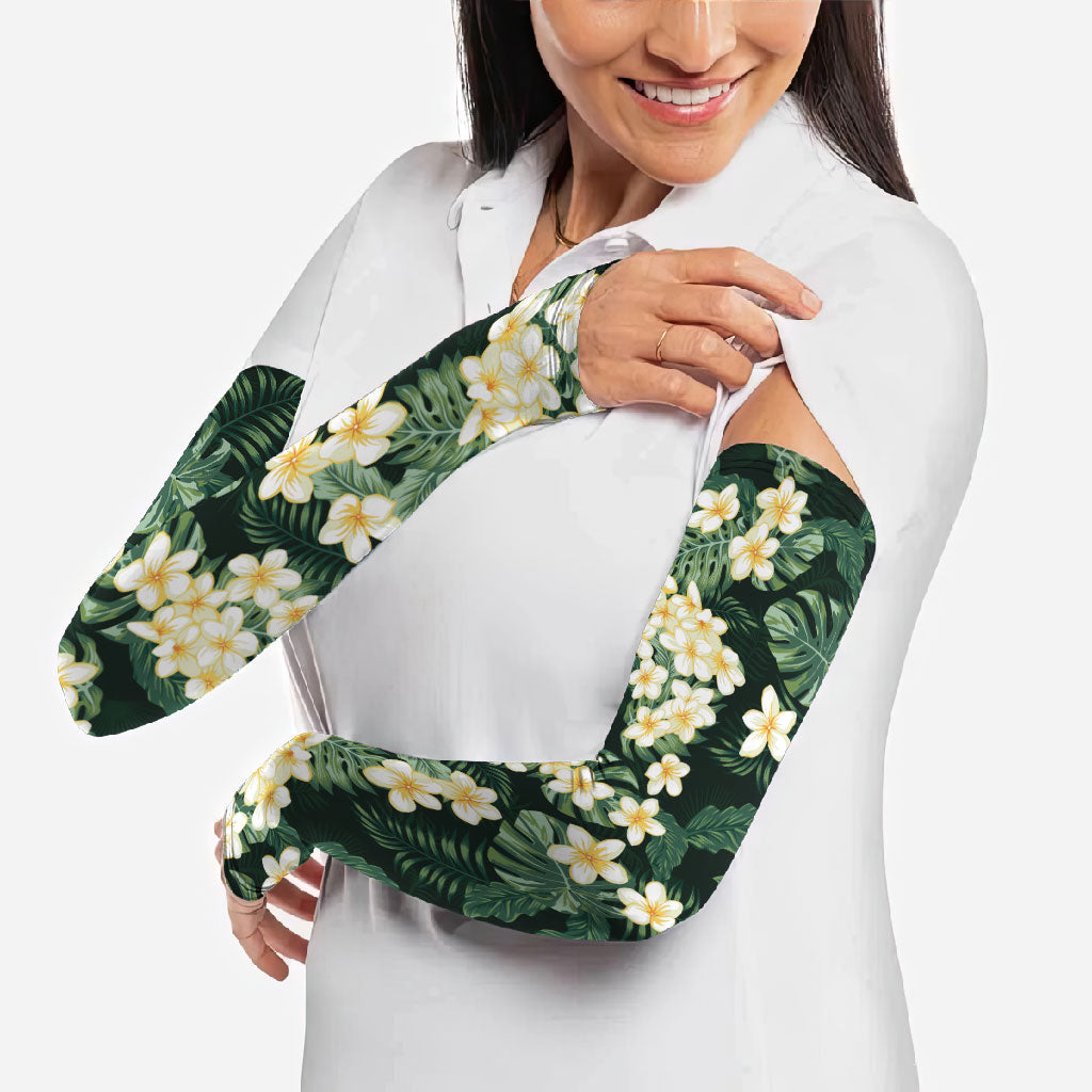 Hawaii Plumeria Tropical Leaves Arm Sleeves Monstera Calathea Palm Fronds LT01 - Polynesian Pride