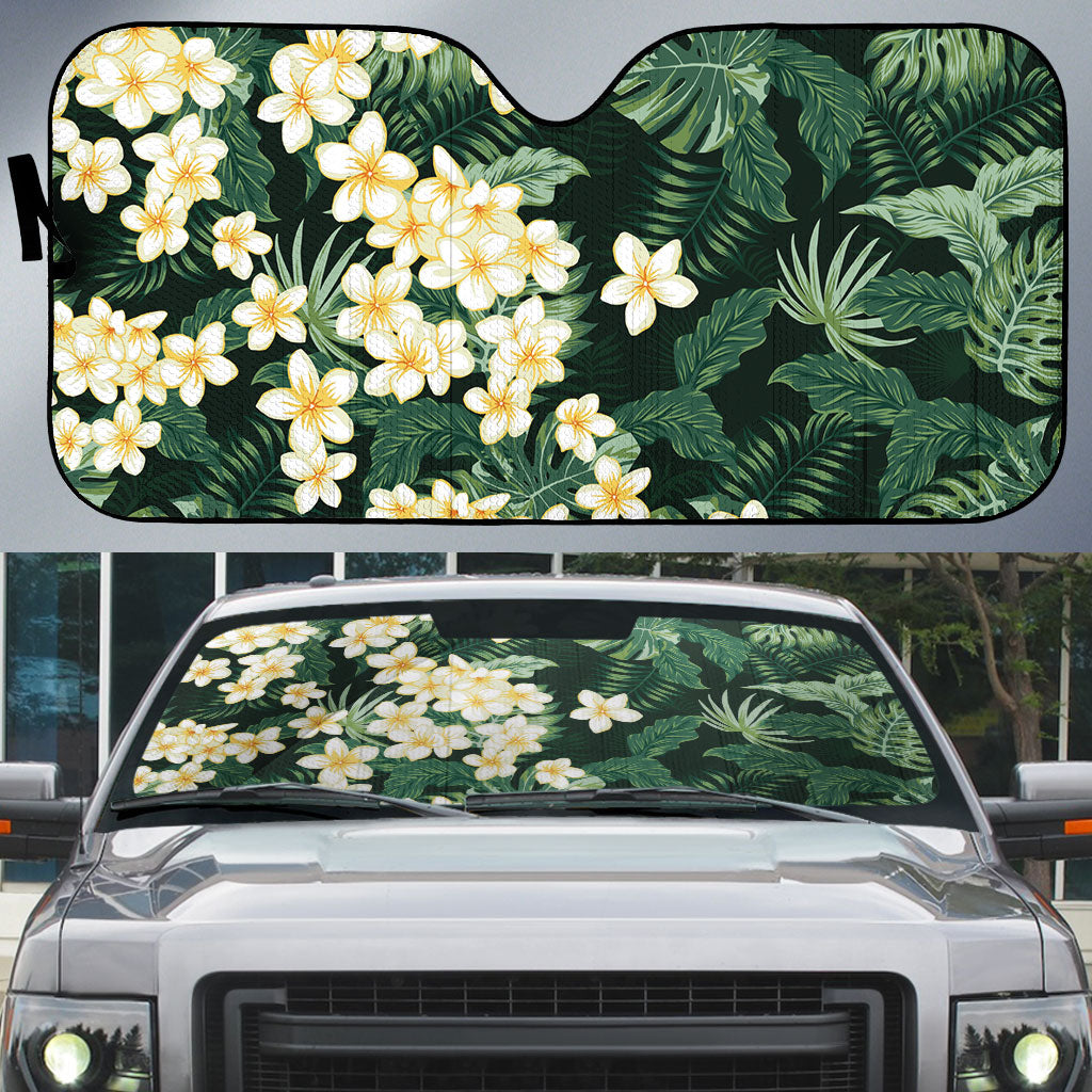 Hawaii Plumeria Tropical Leaves Auto Sun Shade Monstera Calathea Palm Fronds LT01 Green - Polynesian Pride