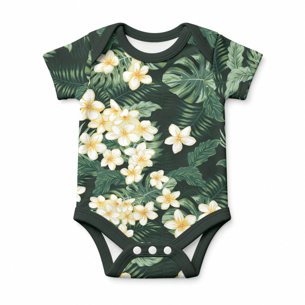 Hawaii Plumeria Tropical Leaves Baby Onesie Monstera Calathea Palm Fronds LT01 Green - Polynesian Pride