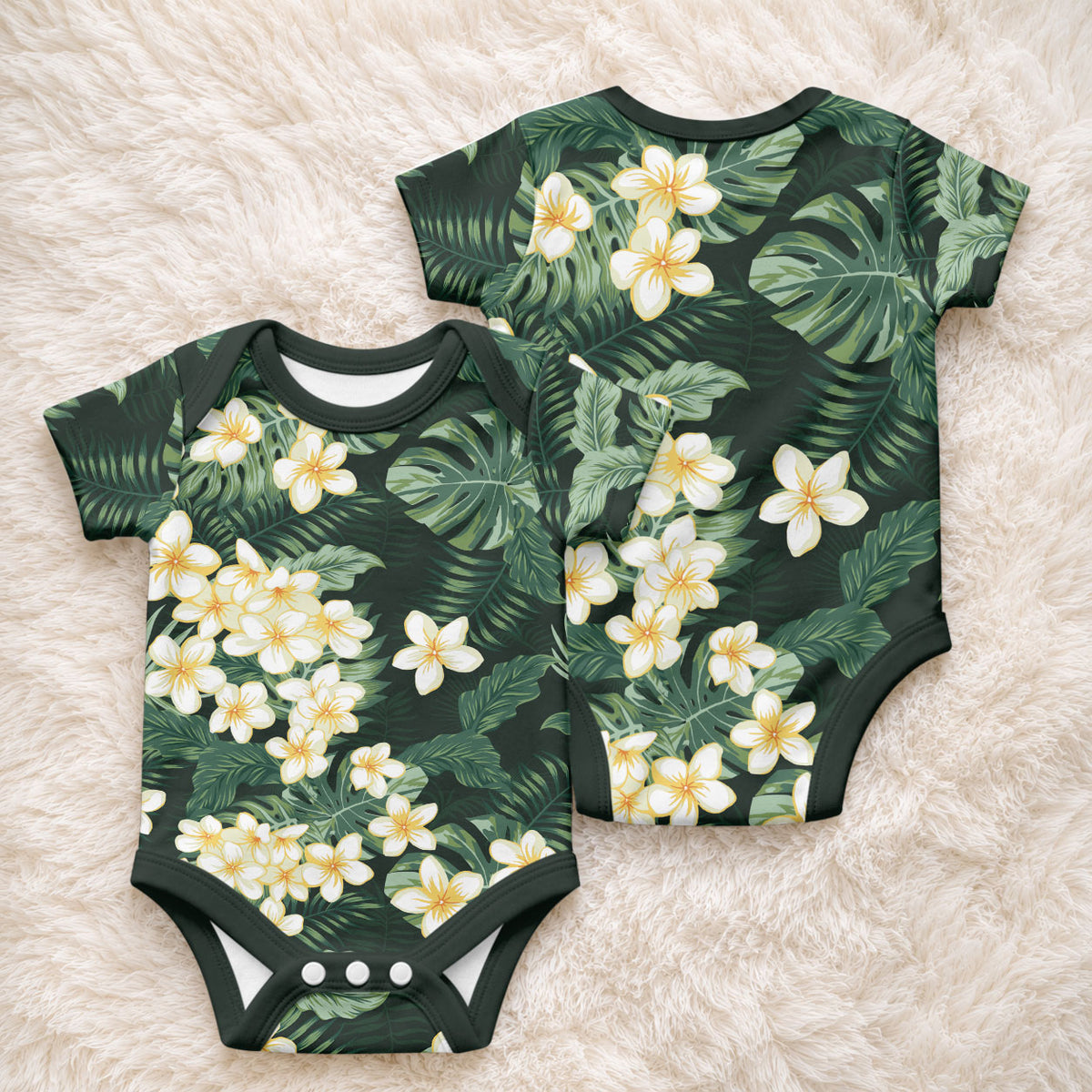 Hawaii Plumeria Tropical Leaves Baby Onesie Monstera Calathea Palm Fronds LT01 - Polynesian Pride