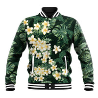 Hawaii Plumeria Tropical Leaves Baseball Jacket Monstera Calathea Palm Fronds LT01 Unisex Green - Polynesian Pride