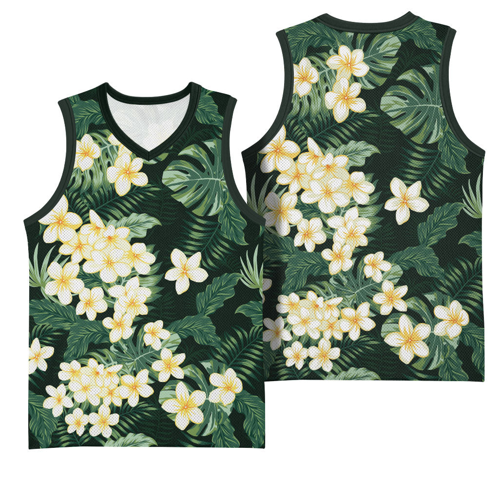Hawaii Plumeria Tropical Leaves Basketball Jersey Monstera Calathea Palm Fronds LT01 - Polynesian Pride