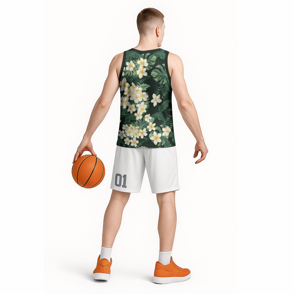 Hawaii Plumeria Tropical Leaves Basketball Jersey Monstera Calathea Palm Fronds LT01 - Polynesian Pride