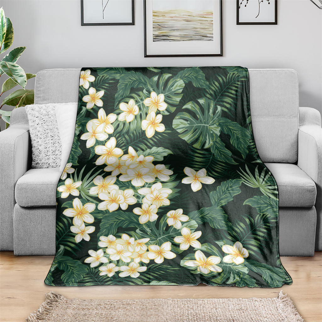 Hawaii Plumeria Tropical Leaves Blanket Monstera Calathea Palm Fronds LT01 - Polynesian Pride