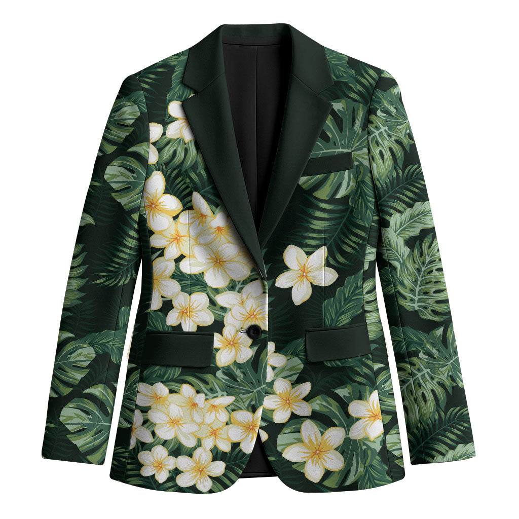 Hawaii Plumeria Tropical Leaves Blazer Monstera Calathea Palm Fronds LT01 Unisex Green - Polynesian Pride