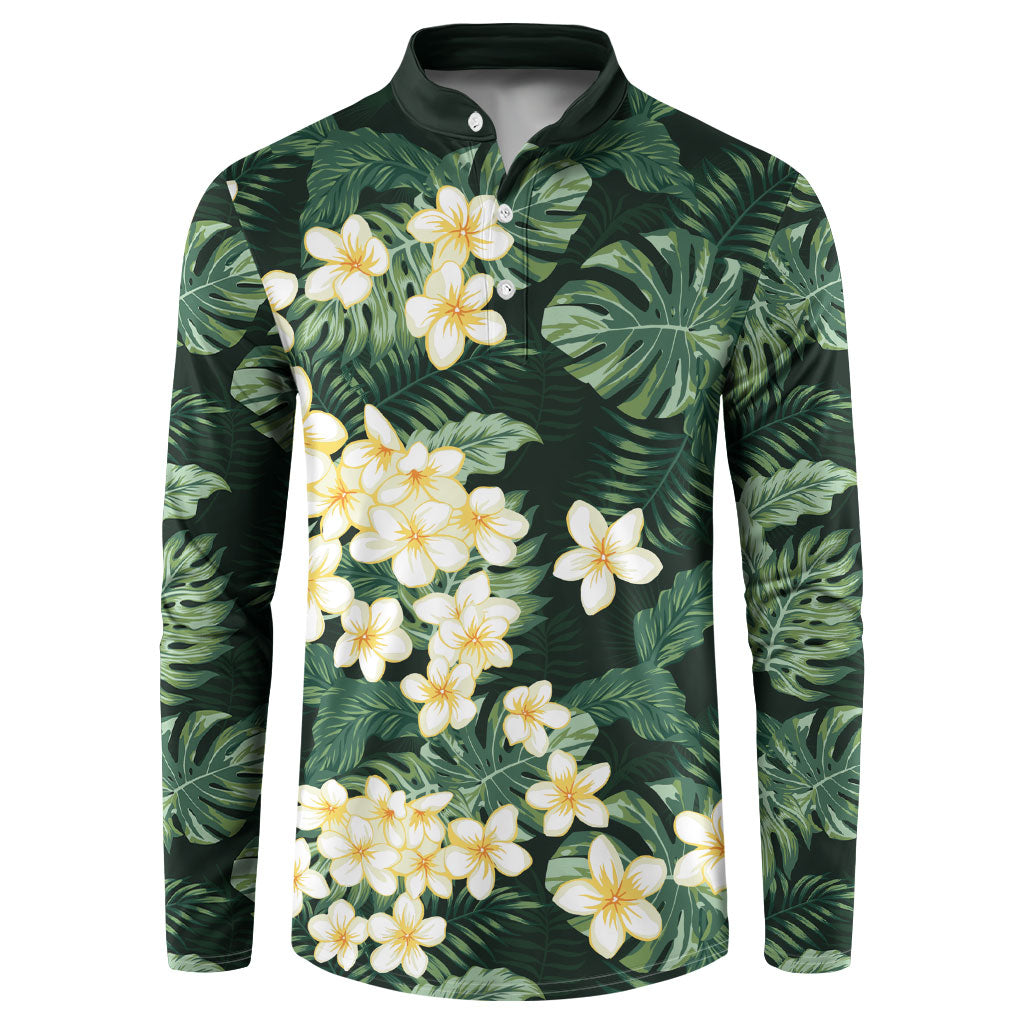 Hawaii Plumeria Tropical Leaves Button Sweatshirt Monstera Calathea Palm Fronds LT01 Green - Polynesian Pride