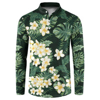 Hawaii Plumeria Tropical Leaves Button Sweatshirt Monstera Calathea Palm Fronds LT01 Green - Polynesian Pride
