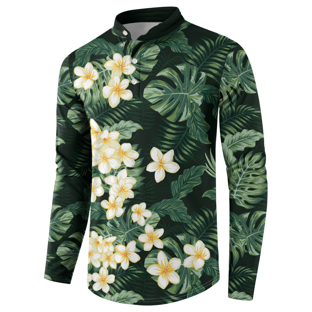 Hawaii Plumeria Tropical Leaves Button Sweatshirt Monstera Calathea Palm Fronds LT01 - Polynesian Pride