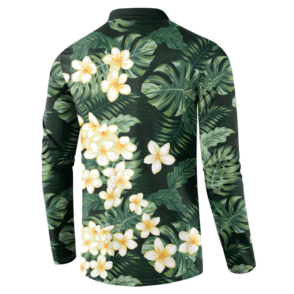 Hawaii Plumeria Tropical Leaves Button Sweatshirt Monstera Calathea Palm Fronds LT01 - Polynesian Pride