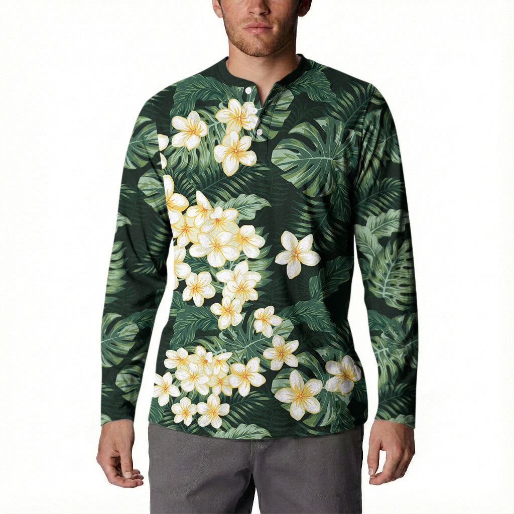 Hawaii Plumeria Tropical Leaves Button Sweatshirt Monstera Calathea Palm Fronds LT01 - Polynesian Pride