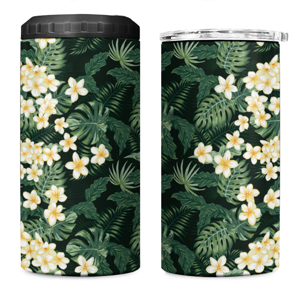 Hawaii Plumeria Tropical Leaves 4 in 1 Can Cooler Tumbler Monstera Calathea Palm Fronds LT01 One Size: 16 oz Green - Polynesian Pride