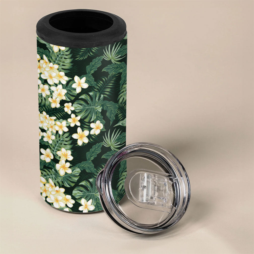 Hawaii Plumeria Tropical Leaves 4 in 1 Can Cooler Tumbler Monstera Calathea Palm Fronds LT01 - Polynesian Pride