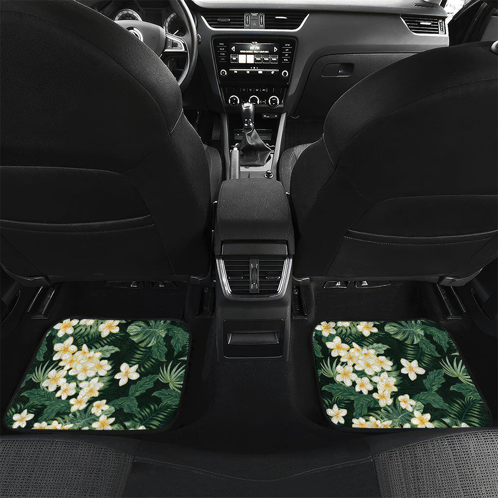 Hawaii Plumeria Tropical Leaves Car Mats Monstera Calathea Palm Fronds LT01 Set 2pcs - Back Green - Polynesian Pride