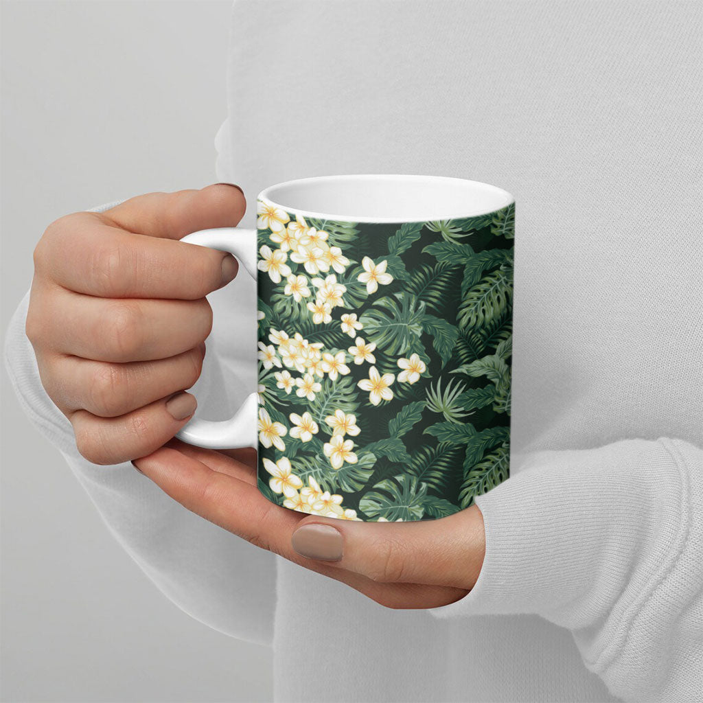 Hawaii Plumeria Tropical Leaves Ceramic Mug Monstera Calathea Palm Fronds LT01 - Polynesian Pride