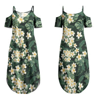 Hawaii Plumeria Tropical Leaves Couples Matching Summer Maxi Dress and Long Sleeve Button Shirt Monstera Calathea Palm Fronds LT01 - Polynesian Pride