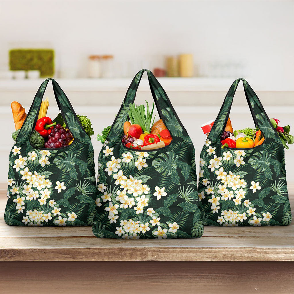 Hawaii Plumeria Tropical Leaves Grocery Bag Monstera Calathea Palm Fronds LT01 3-pack One Size Green - Polynesian Pride