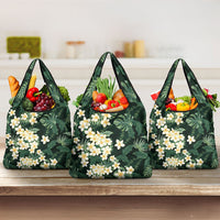 Hawaii Plumeria Tropical Leaves Grocery Bag Monstera Calathea Palm Fronds LT01 3-pack One Size Green - Polynesian Pride
