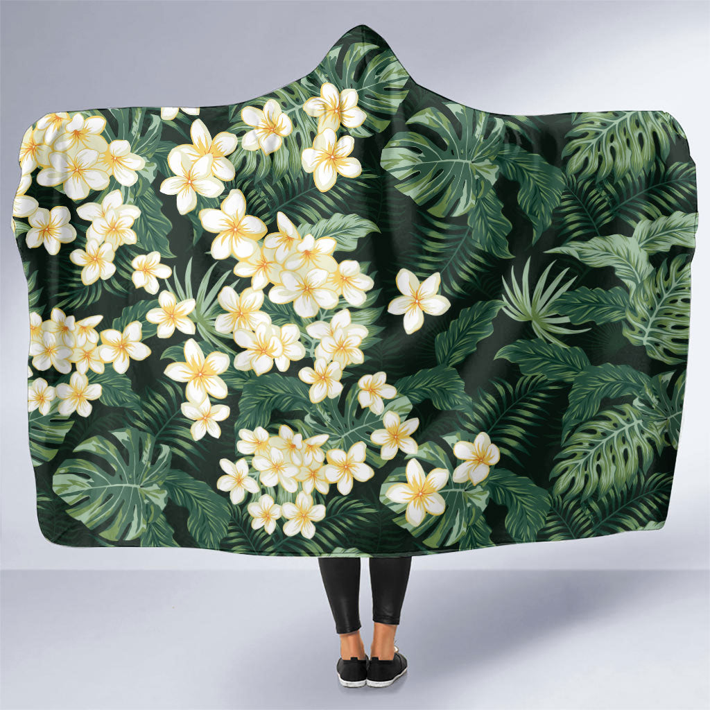 Hawaii Plumeria Tropical Leaves Hooded Blanket Monstera Calathea Palm Fronds LT01 One Size Green - Polynesian Pride