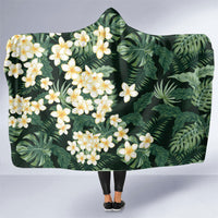 Hawaii Plumeria Tropical Leaves Hooded Blanket Monstera Calathea Palm Fronds LT01 One Size Green - Polynesian Pride